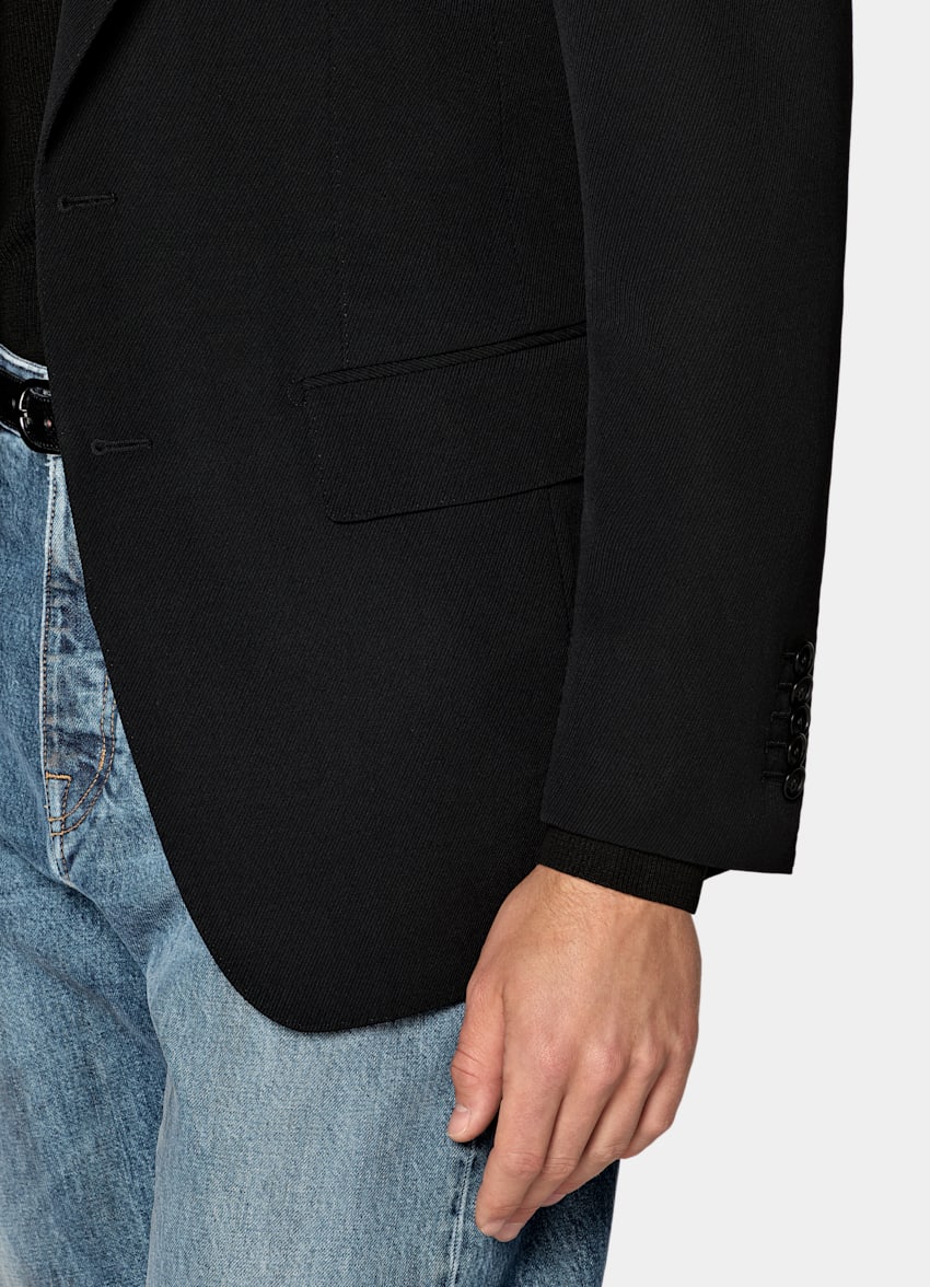 SUITSUPPLY All Season Lana de 4 cabos sin arrugas de Rogna, Italia Blazer de traje Milano negro corte Tailored
