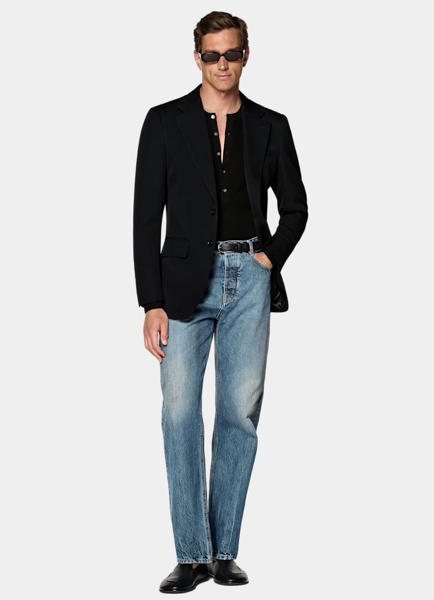 SUITSUPPLY All Season Lana de 4 cabos sin arrugas de Rogna, Italia Blazer de traje Milano negro corte Tailored