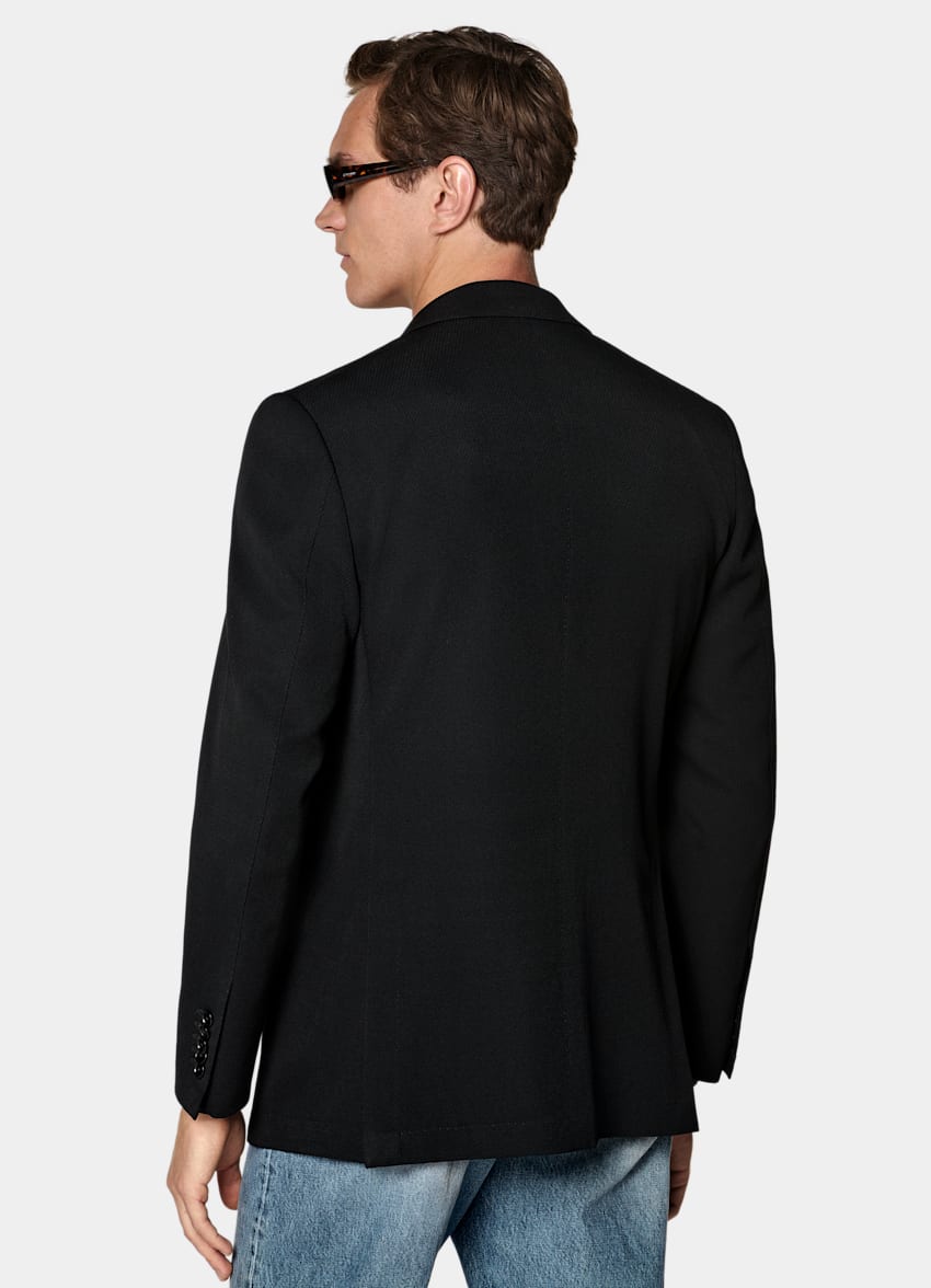 SUITSUPPLY All Season Lana de 4 cabos sin arrugas de Rogna, Italia Blazer de traje Milano negro corte Tailored
