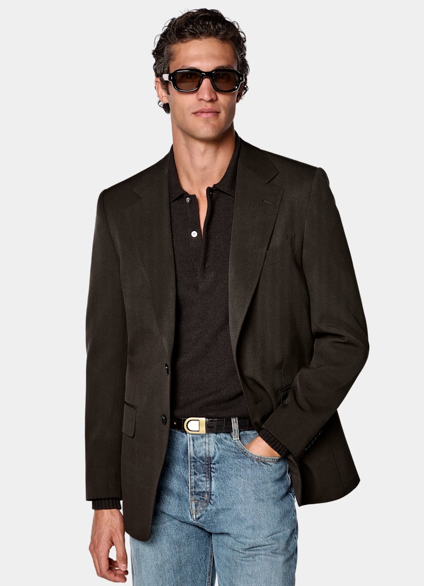 SUITSUPPLY All Season Wrinkle-Free 4-Ply Wool de Rogna, Italia Dark Brown Tailored Fit Milano Suit Jacket