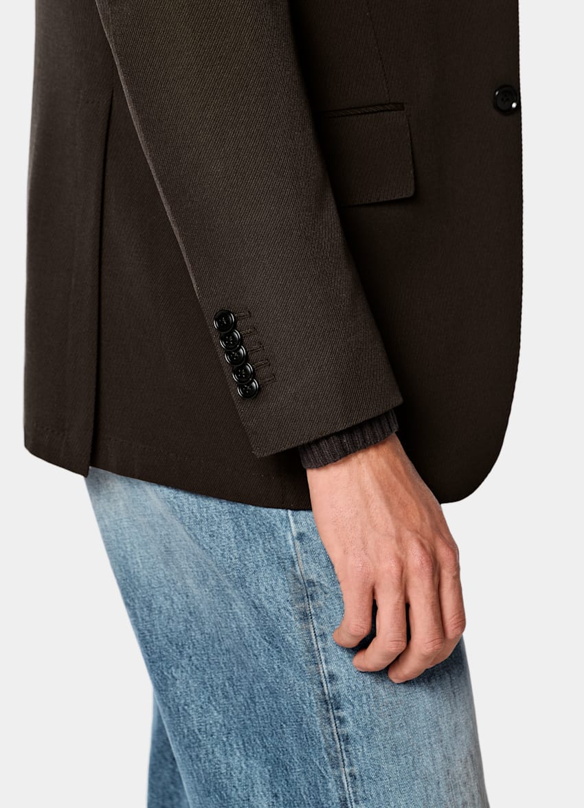 SUITSUPPLY All Season Wrinkle-Free 4-Ply Wool de Rogna, Italia Dark Brown Tailored Fit Milano Suit Jacket