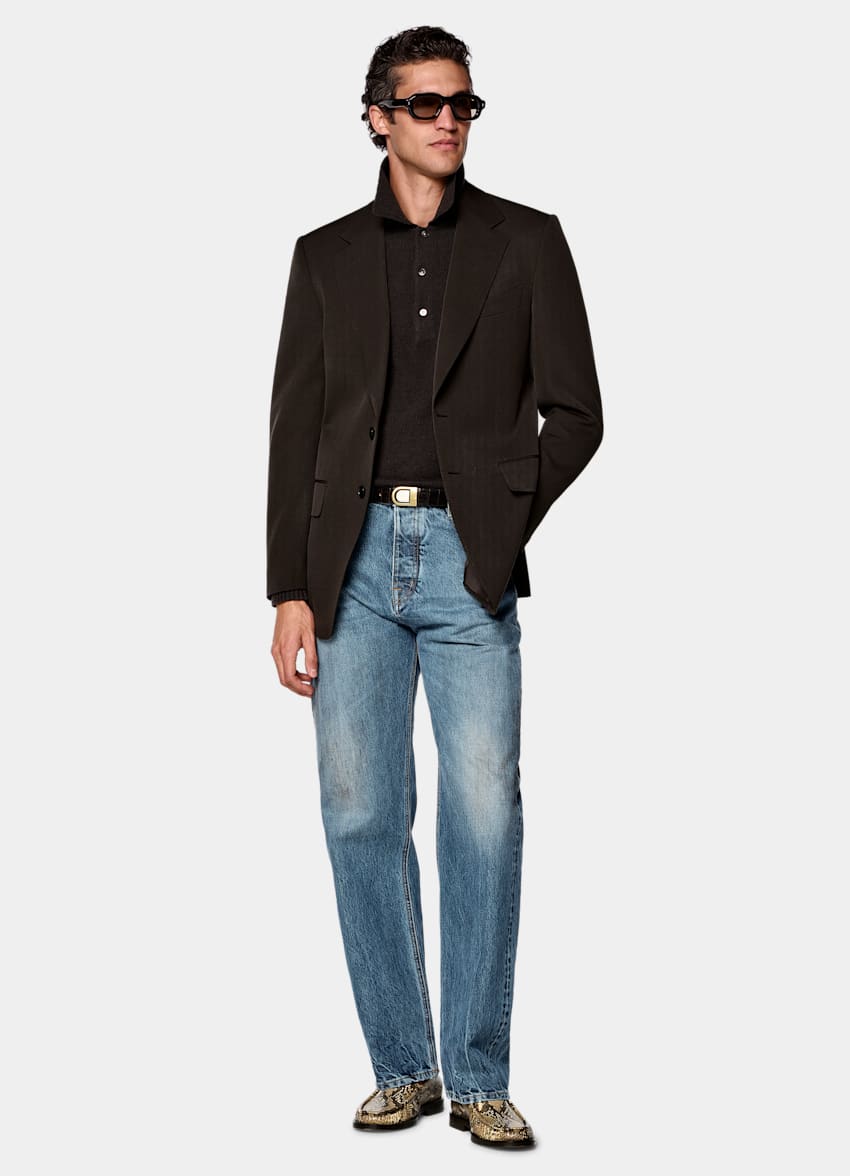SUITSUPPLY All Season Wrinkle-Free 4-Ply Wool de Rogna, Italia Dark Brown Tailored Fit Milano Suit Jacket