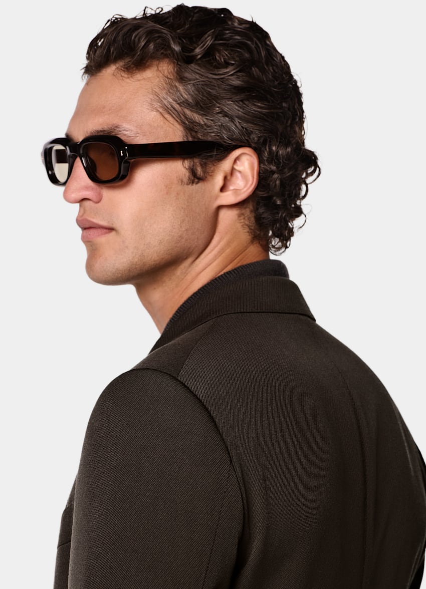 SUITSUPPLY All Season Wrinkle-Free 4-Ply Wool de Rogna, Italia Dark Brown Tailored Fit Milano Suit Jacket