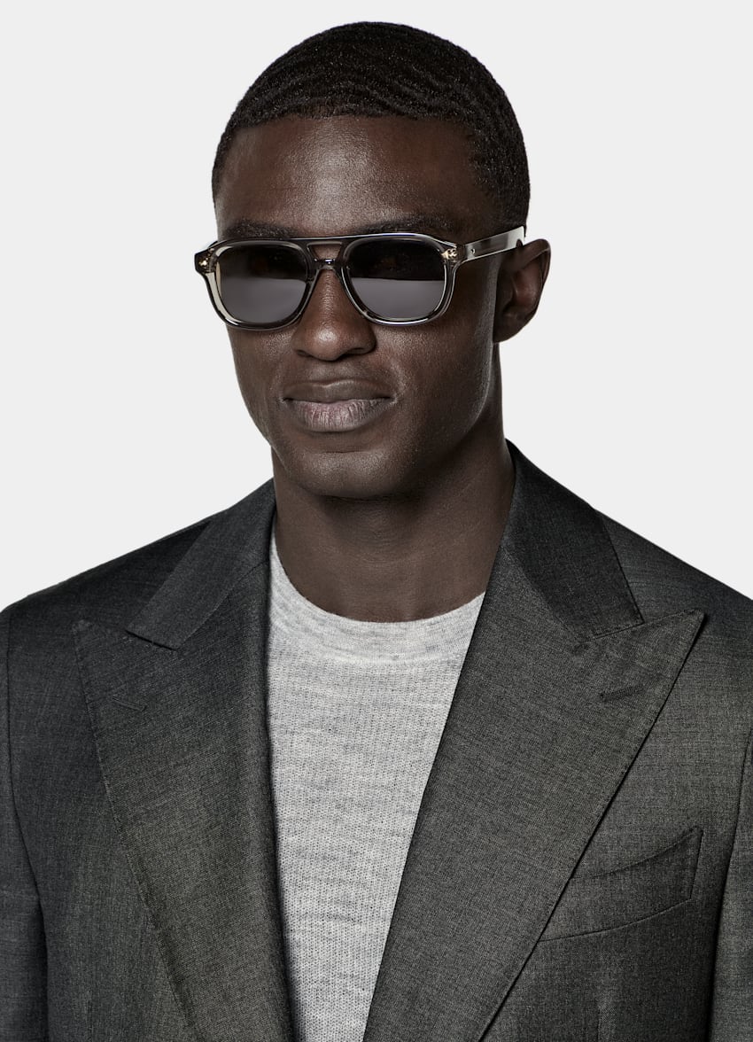 SUITSUPPLY All Season Pure Wool S110's by Vitale Barberis Canonico, Italy Dark Grey Tailored Fit Havana Suit Jacket