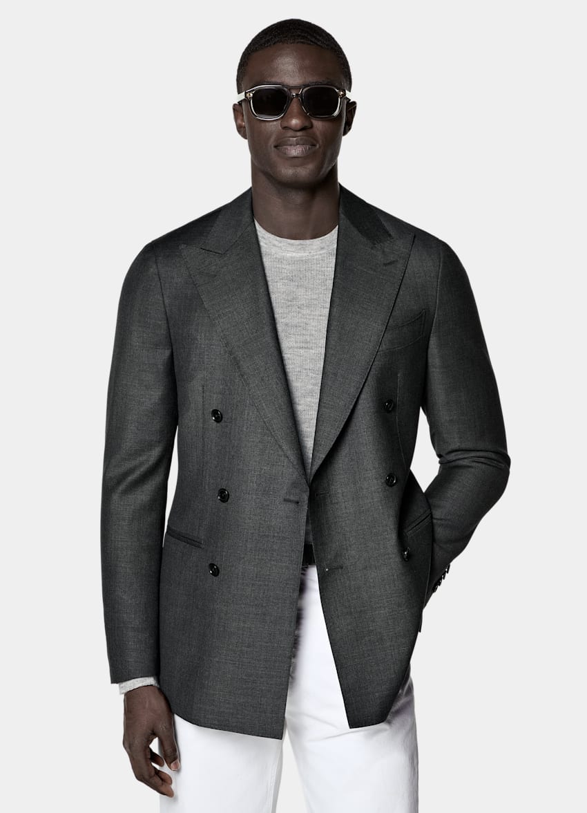 SUITSUPPLY All Season Pure Wool S110's by Vitale Barberis Canonico, Italy Dark Grey Tailored Fit Havana Suit Jacket