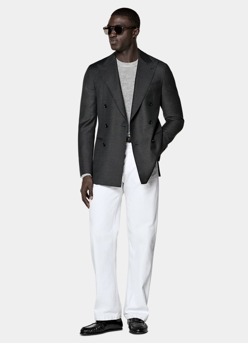 SUITSUPPLY All Season Pure Wool S110's by Vitale Barberis Canonico, Italy Dark Grey Tailored Fit Havana Suit Jacket