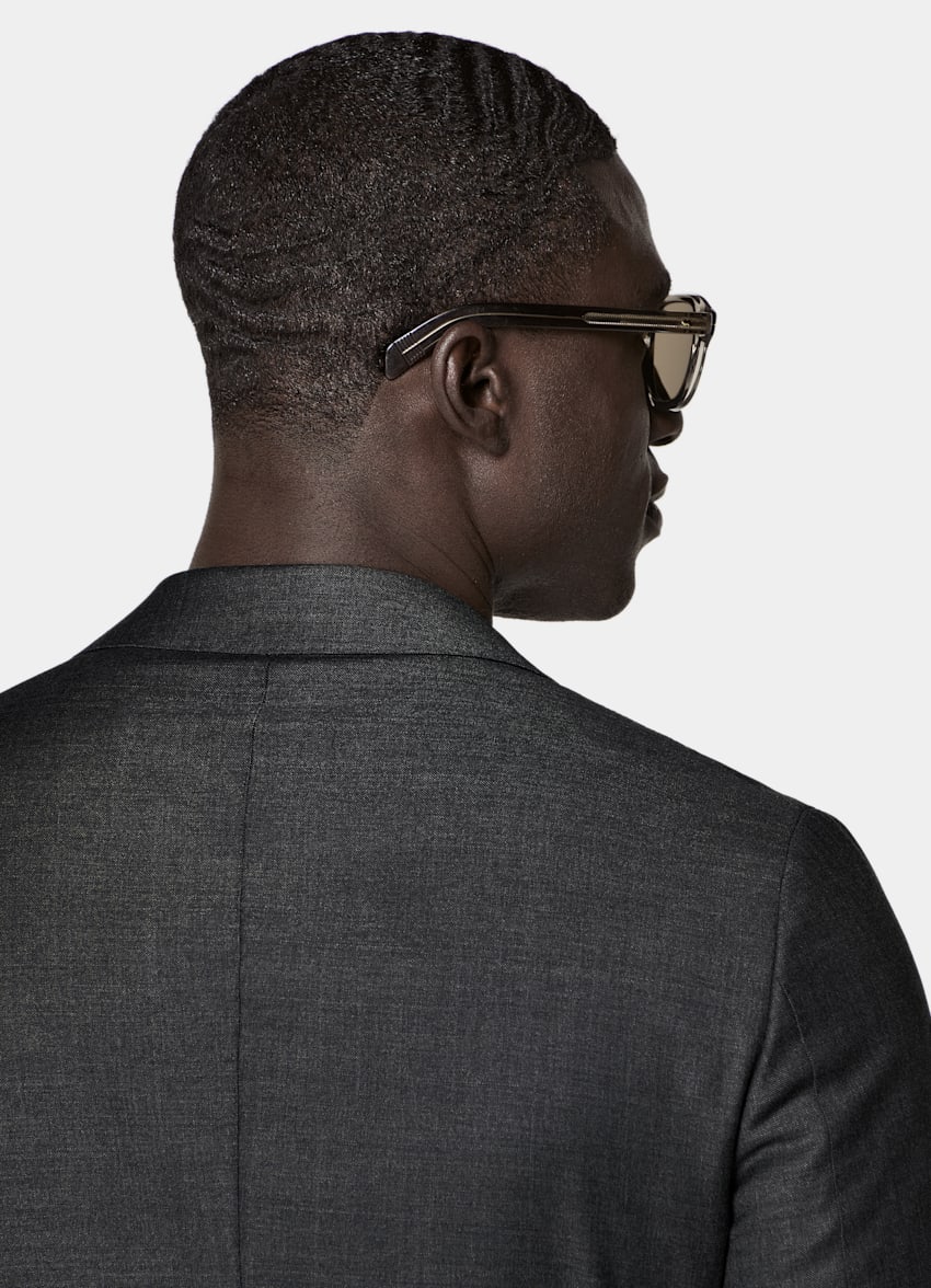 SUITSUPPLY All Season Pure Wool S110's by Vitale Barberis Canonico, Italy Dark Grey Tailored Fit Havana Suit Jacket
