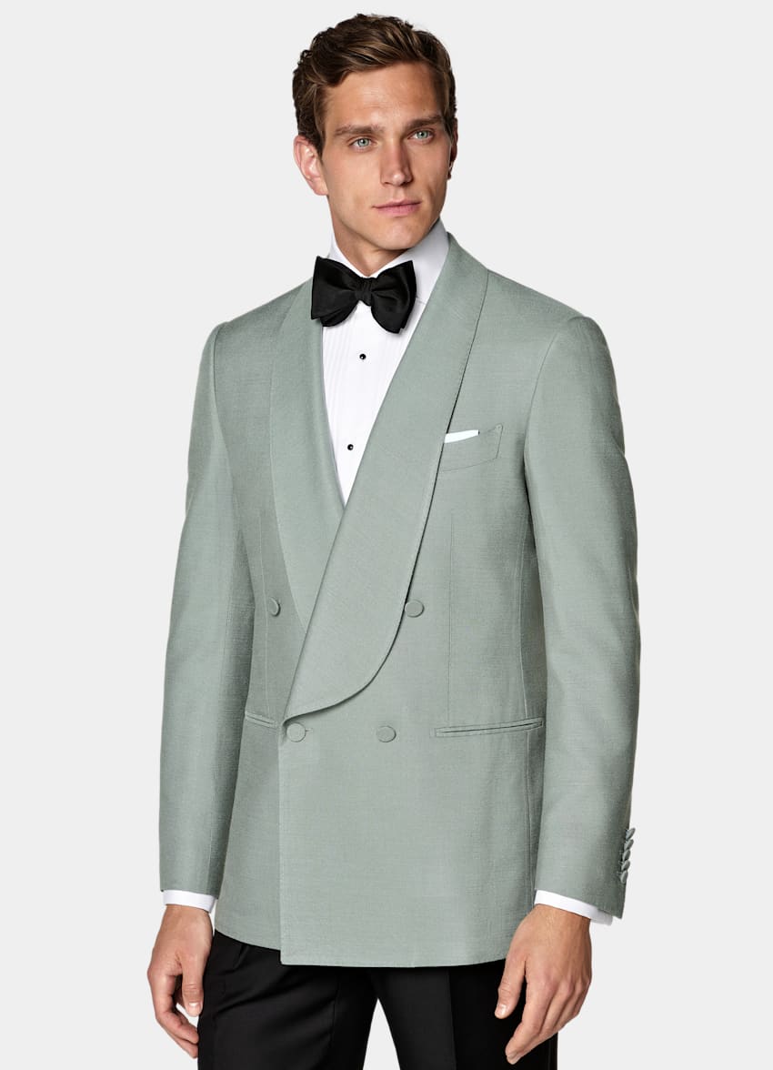 SUITSUPPLY All Season Pure Silk par Lanificio Ermenegildo Zegna, Italie Mid Green Tailored Fit Milano Dinner Jacket