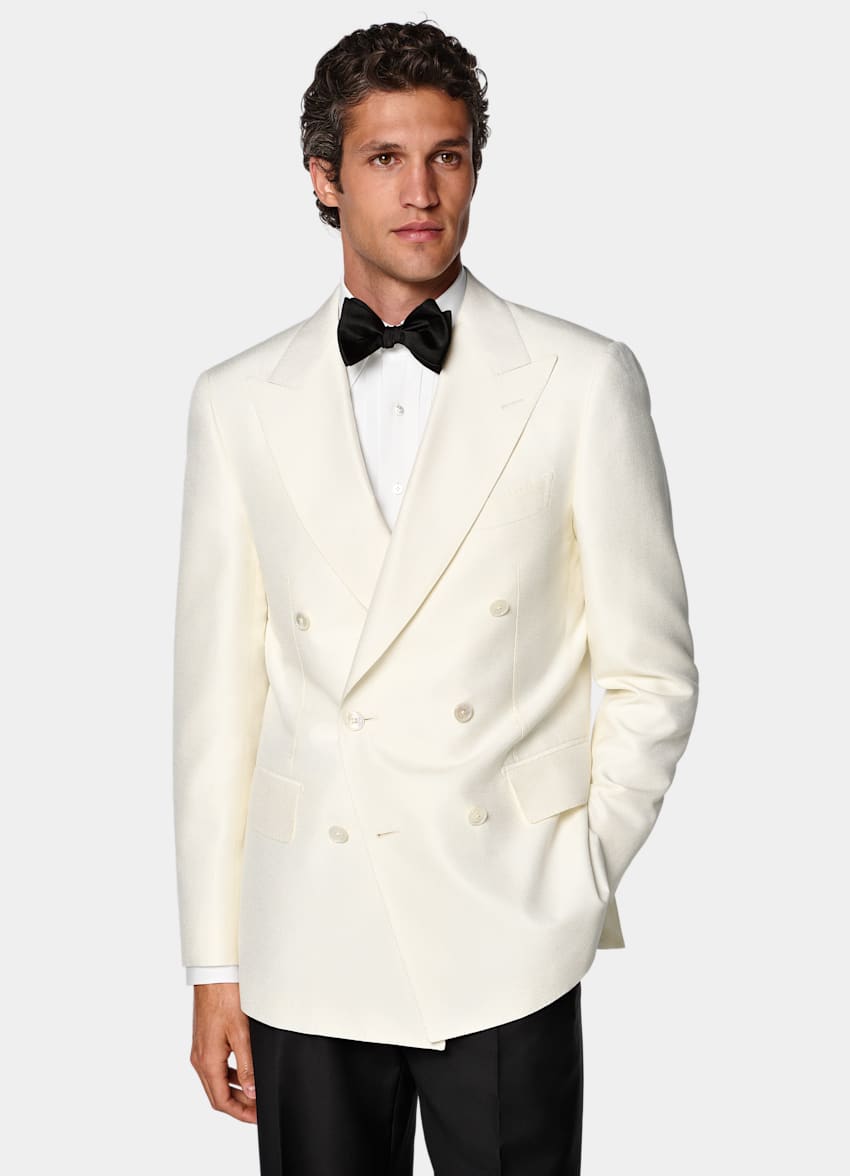 SUITSUPPLY All Season Silk Wool by Lanificio Ermenegildo Zegna, Italy Off-White Tailored Fit Milano Dinner Jacket
