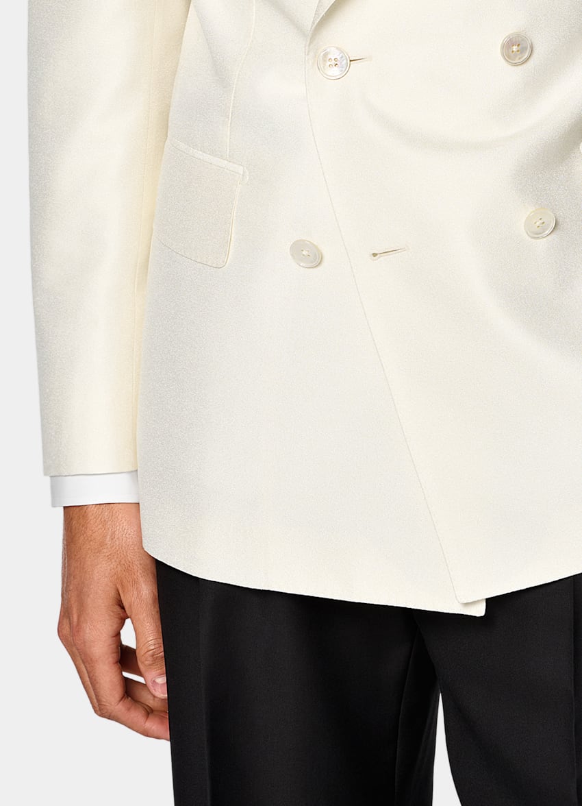 SUITSUPPLY All Season Silk Wool by Lanificio Ermenegildo Zegna, Italy Off-White Tailored Fit Milano Dinner Jacket