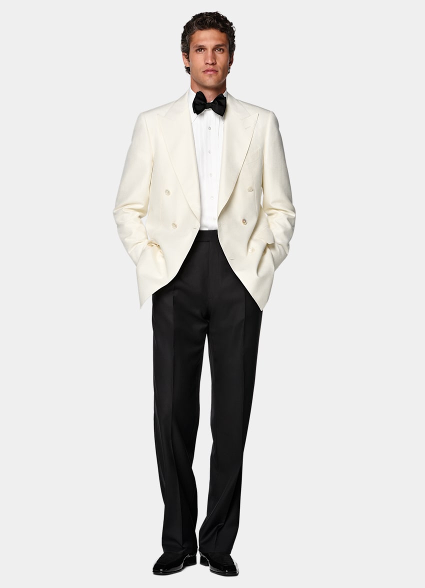 SUITSUPPLY All Season Silk Wool by Lanificio Ermenegildo Zegna, Italy Off-White Tailored Fit Milano Dinner Jacket