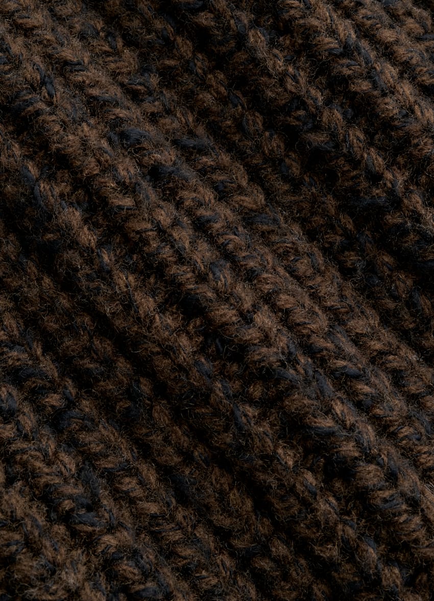 SUITSUPPLY Wool Cotton Mid Brown Ribbed Moulin&eacute; Zip Cardigan