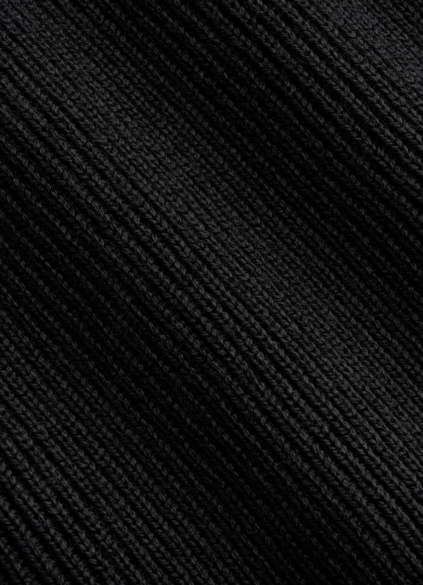 SUITSUPPLY Pure Wool Black Ribbed Merino Long Sleeve Polo