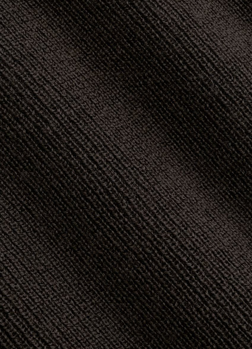 SUITSUPPLY Pura lana Polo in merino a maniche lunghe marrone scuro a coste