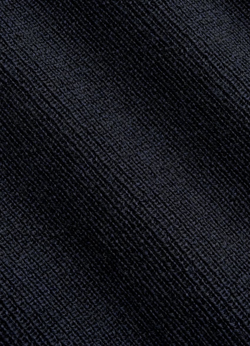 SUITSUPPLY Pure Wool Navy Ribbed Merino Long Sleeve Polo