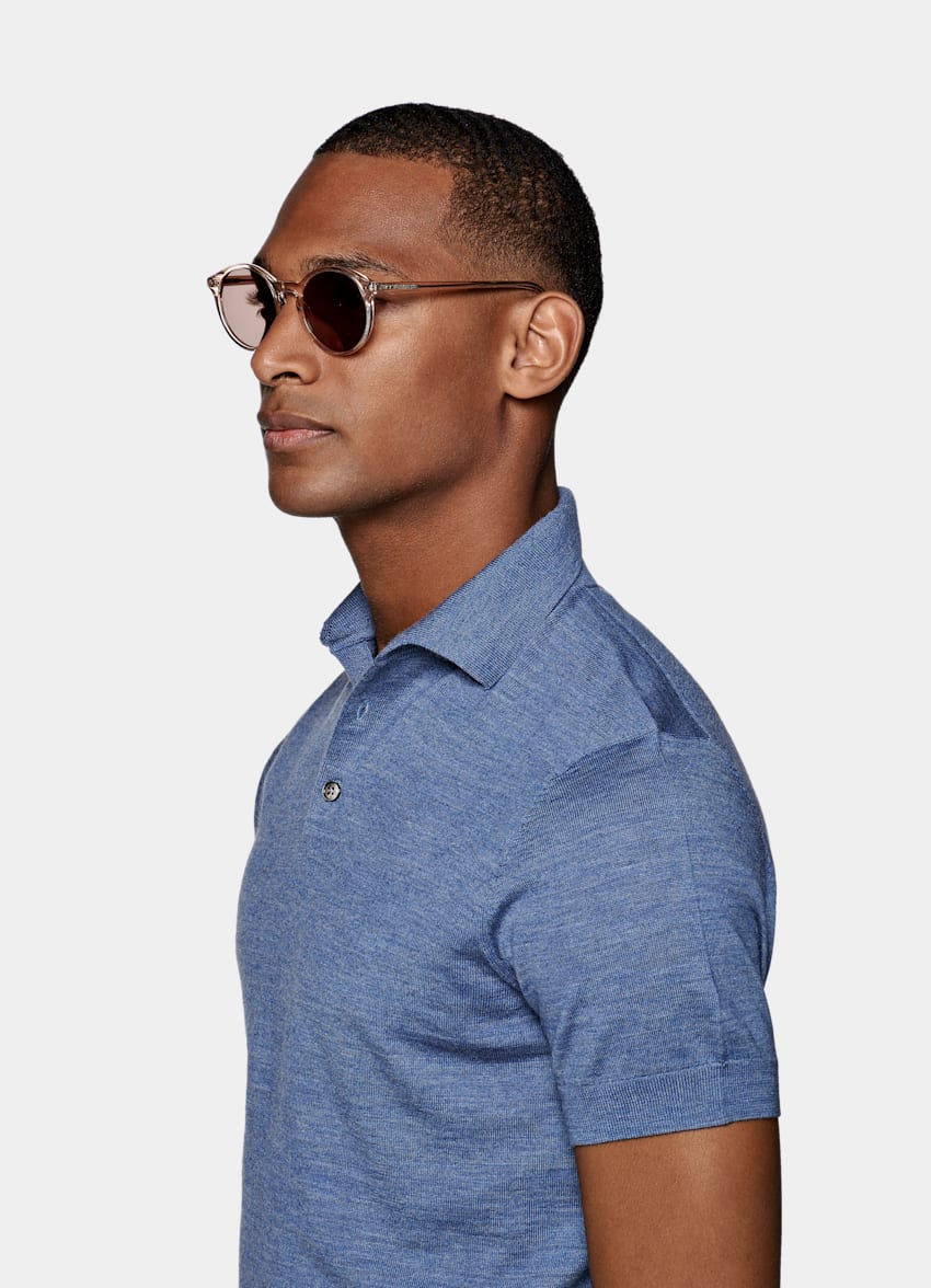 Mid Blue Polo Shirt | Pure Merino Wool | Suitsupply Online Store