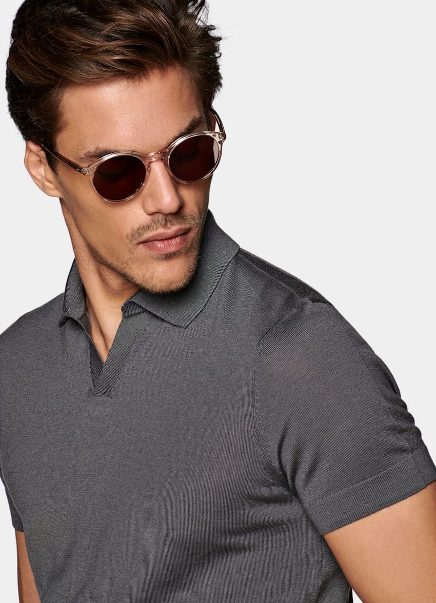 Grey Buttonless Polo | Pure Merino Wool | Suitsupply Online Store