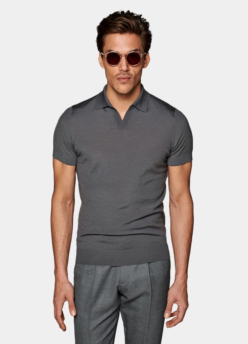 Grey Buttonless Polo | Pure Merino Wool | Suitsupply Online Store
