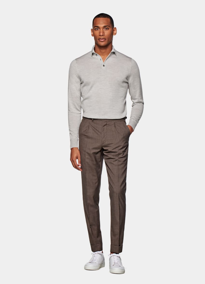 Light Grey Long Sleeve Polo Shirt 
