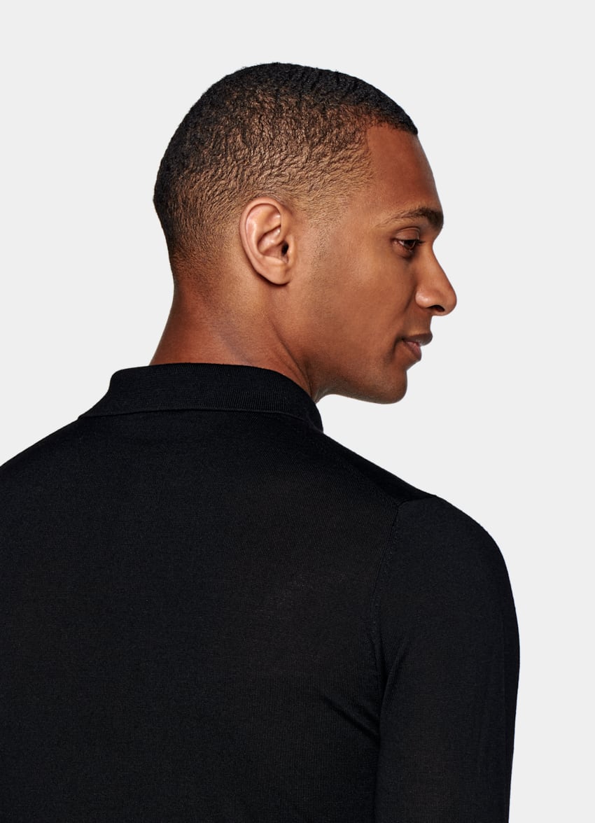 Black Long Sleeve Polo | Pure Merino Wool | Suitsupply Online Store