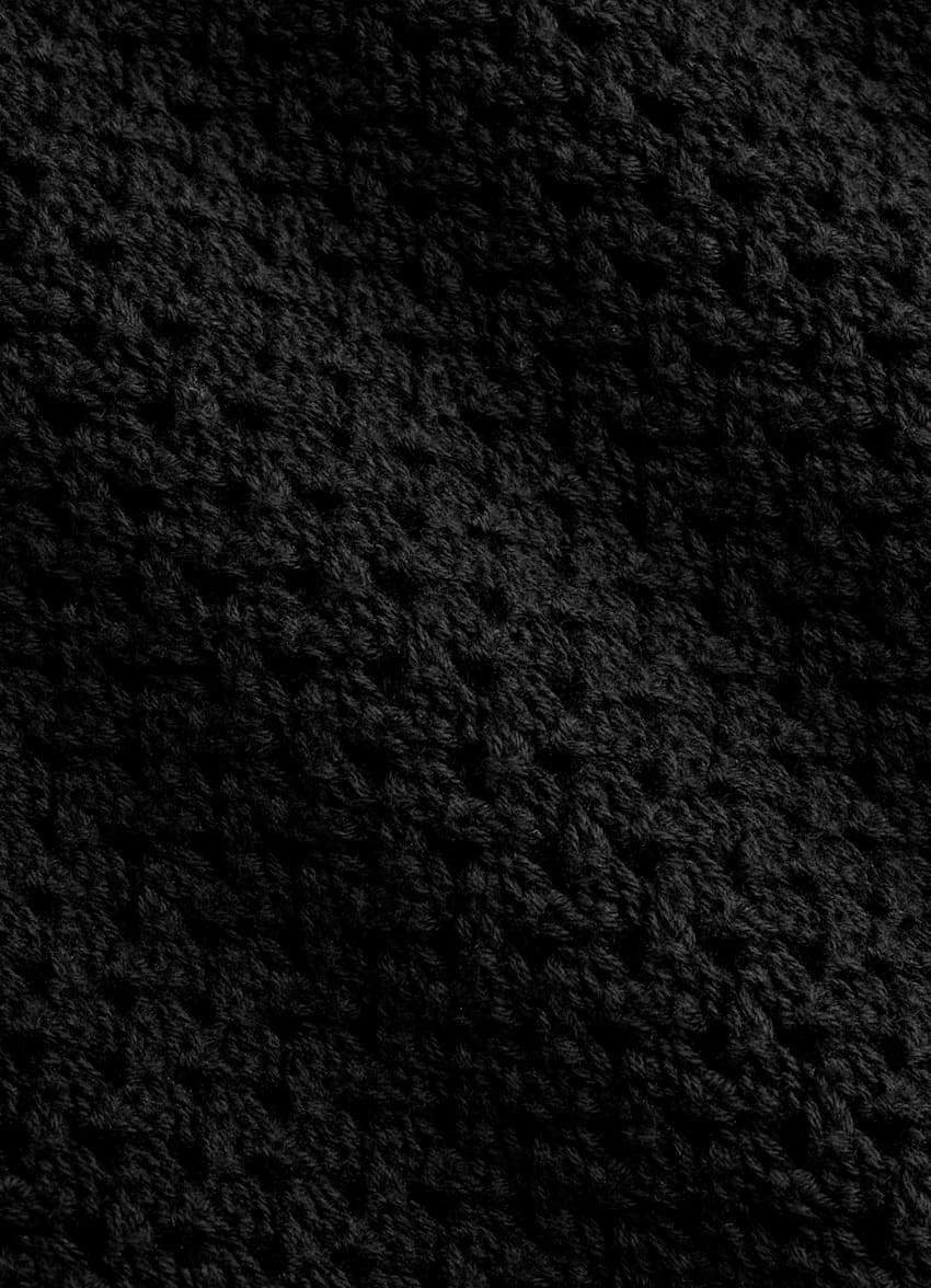 SUITSUPPLY Pure Cotton Black Crochet Buttonless Polo