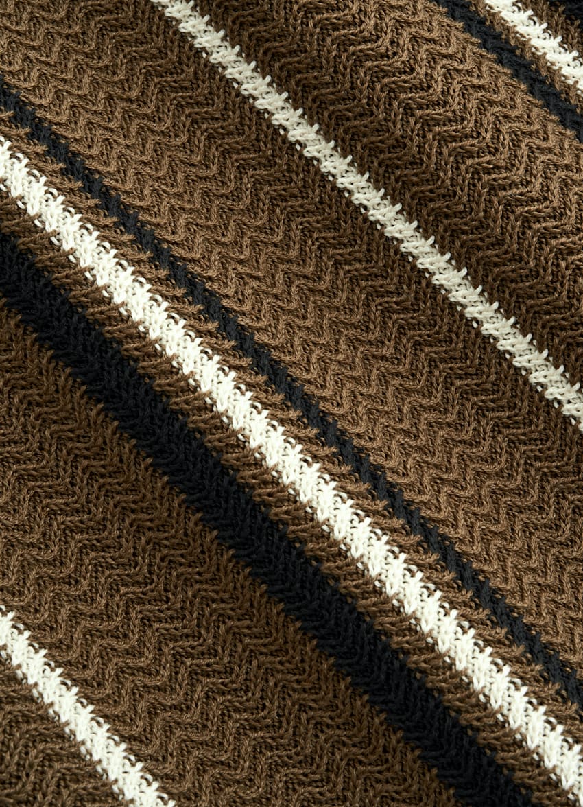 SUITSUPPLY Algod&oacute;n y seda Camiseta de jacquard verde oscuro a rayas de manga corta y cuello redondo.