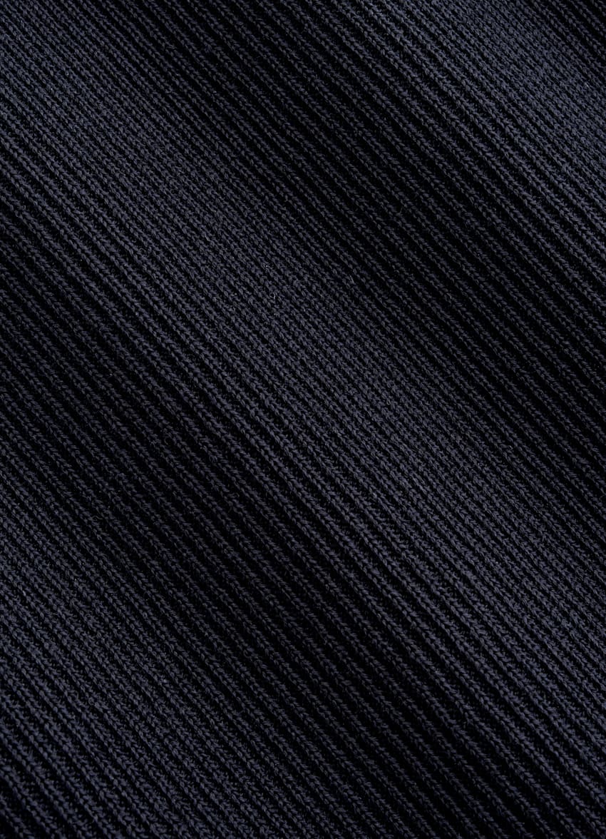 SUITSUPPLY Cotton Silk Navy Ribbed Long Sleeve Polo