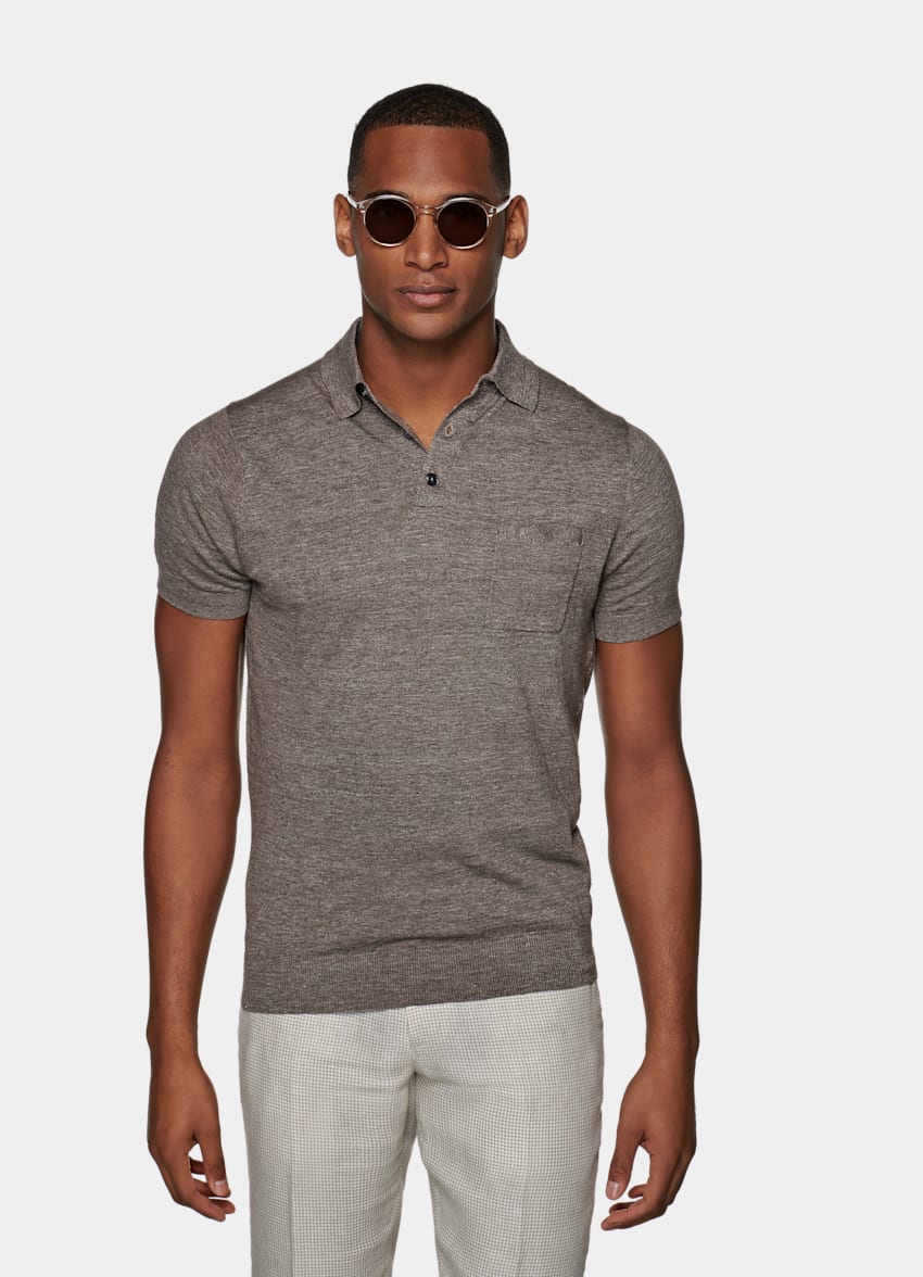 Brown Polo | Linen Cotton | Suitsupply Online Store