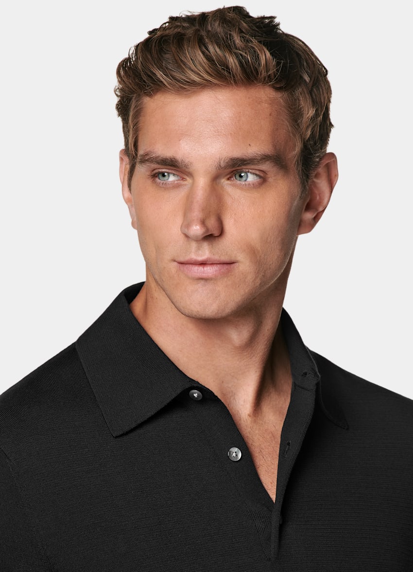 SUITSUPPLY Cotton Silk Black Polo