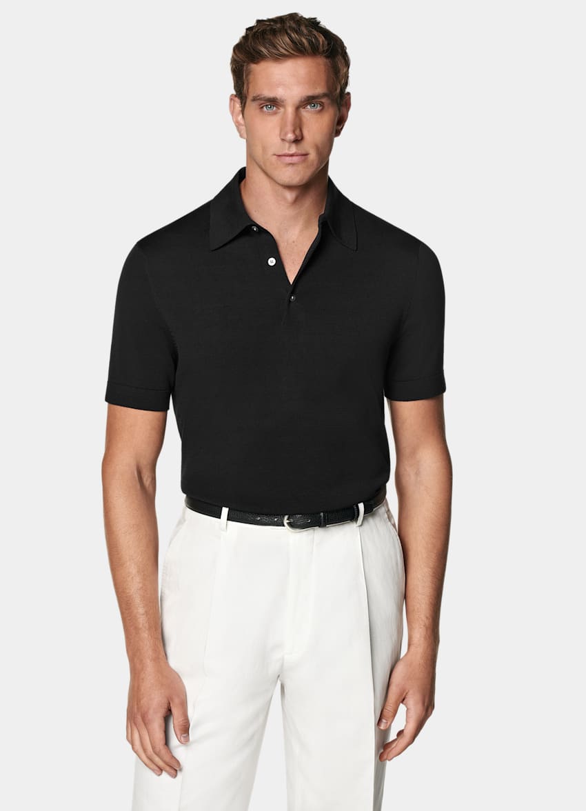 SUITSUPPLY Cotton Silk Black Polo