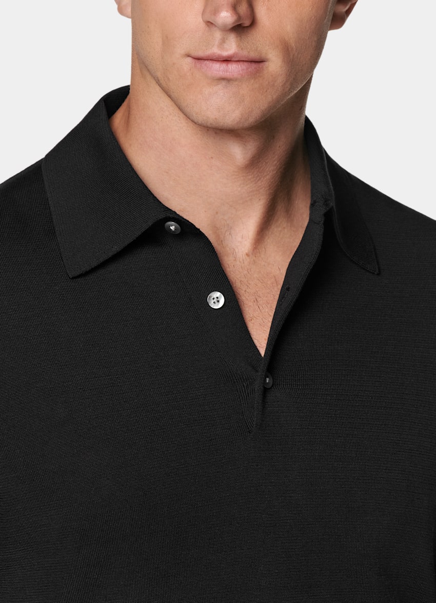 SUITSUPPLY Cotton Silk Black Polo