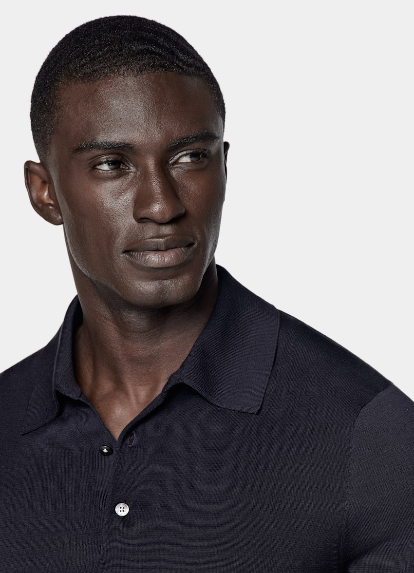 SUITSUPPLY Cotton Silk Navy Polo