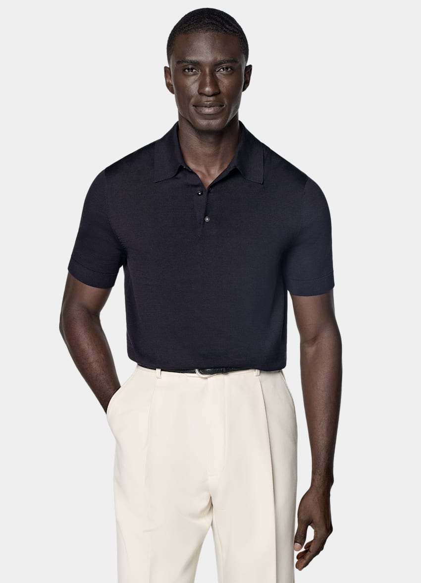 SUITSUPPLY Cotton Silk Navy Polo