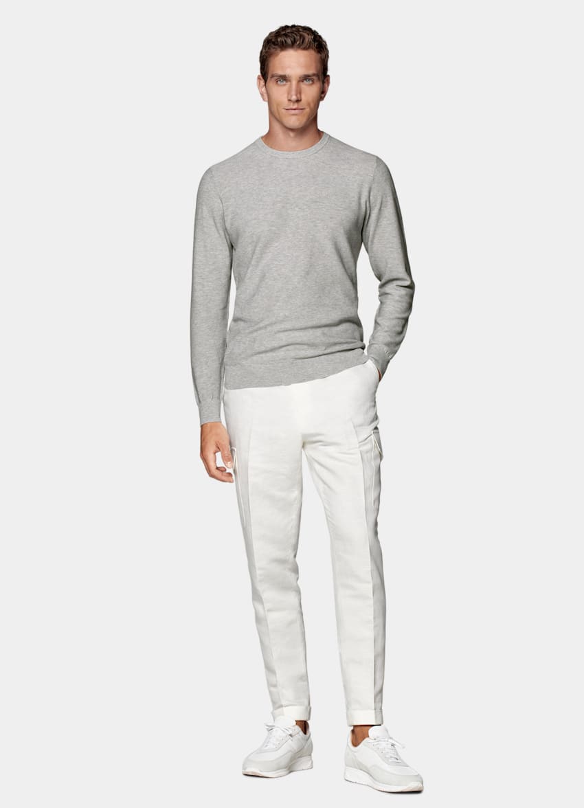 SUITSUPPLY Californian Cotton & Mulberry Silk Light Grey Crewneck