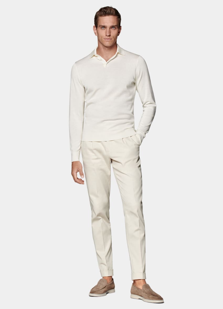 Off-White Long Sleeve Polo Shirt | Cotton Silk | SUITSUPPLY