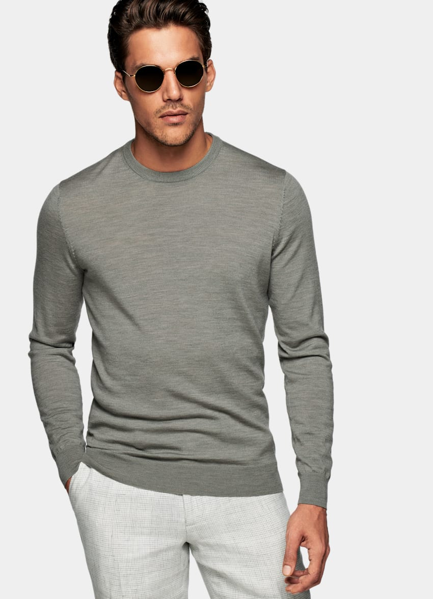 Light Green Crewneck in Californian Cotton & Mulberry Silk | SUITSUPPLY US