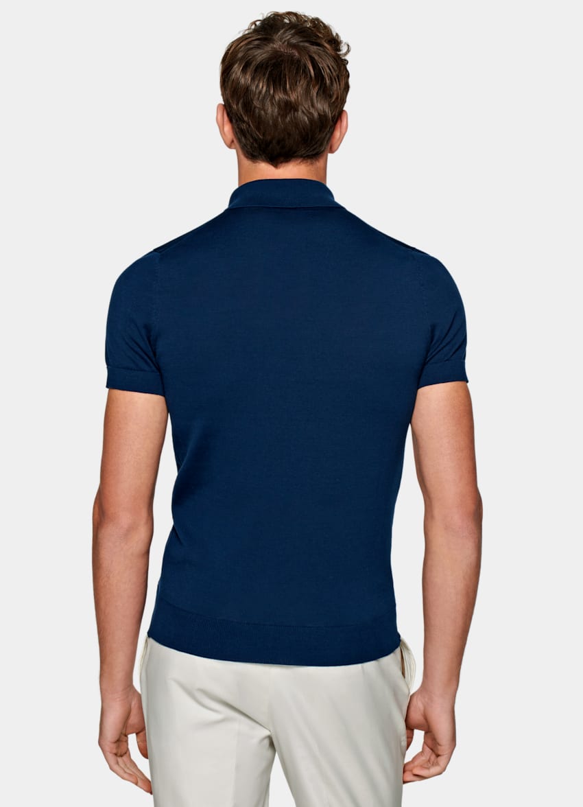 SUITSUPPLY Californian Cotton & Mulberry Silk Blue Polo Shirt 