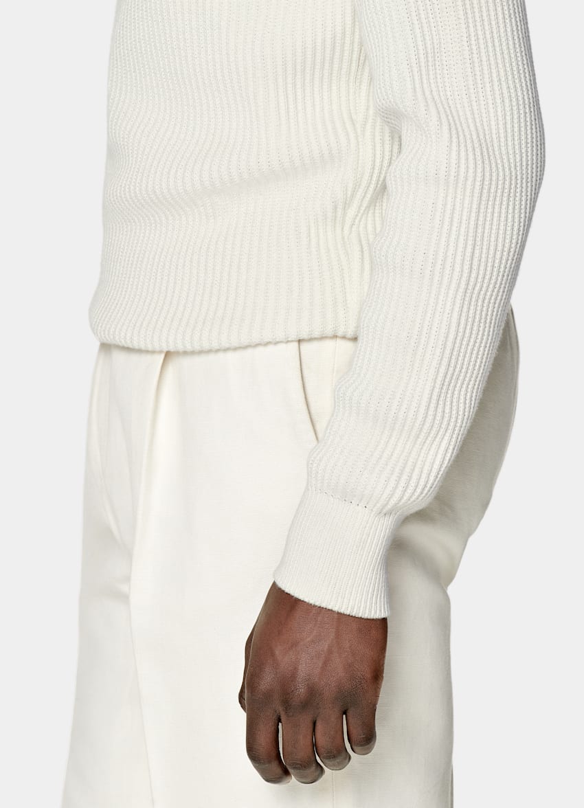 SUITSUPPLY Californian Cotton & Mulberry Silk Off-White Ribbed Crewneck
