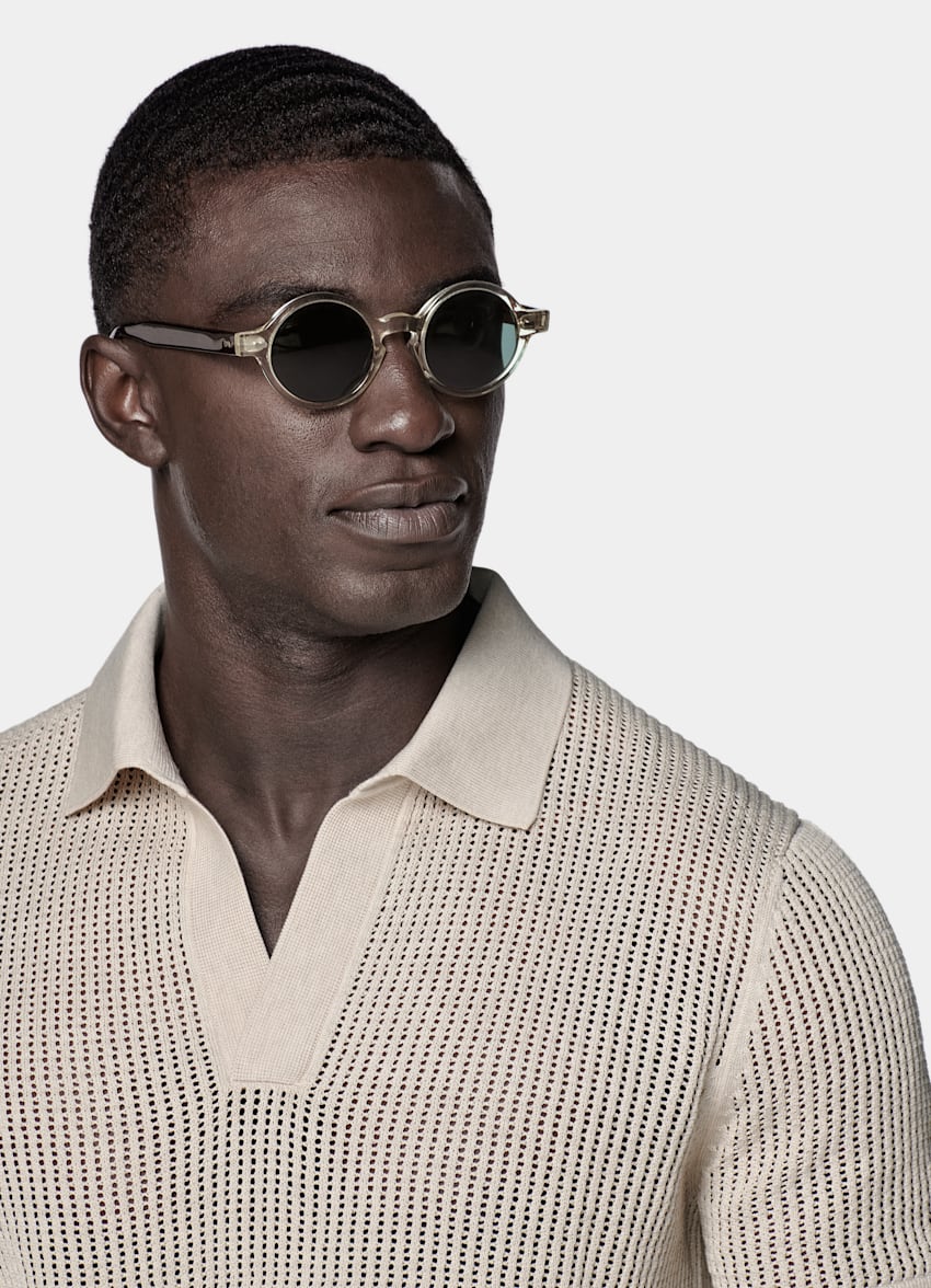 SUITSUPPLY Californian Cotton & Mulberry Silk Sand Crochet Buttonless Polo