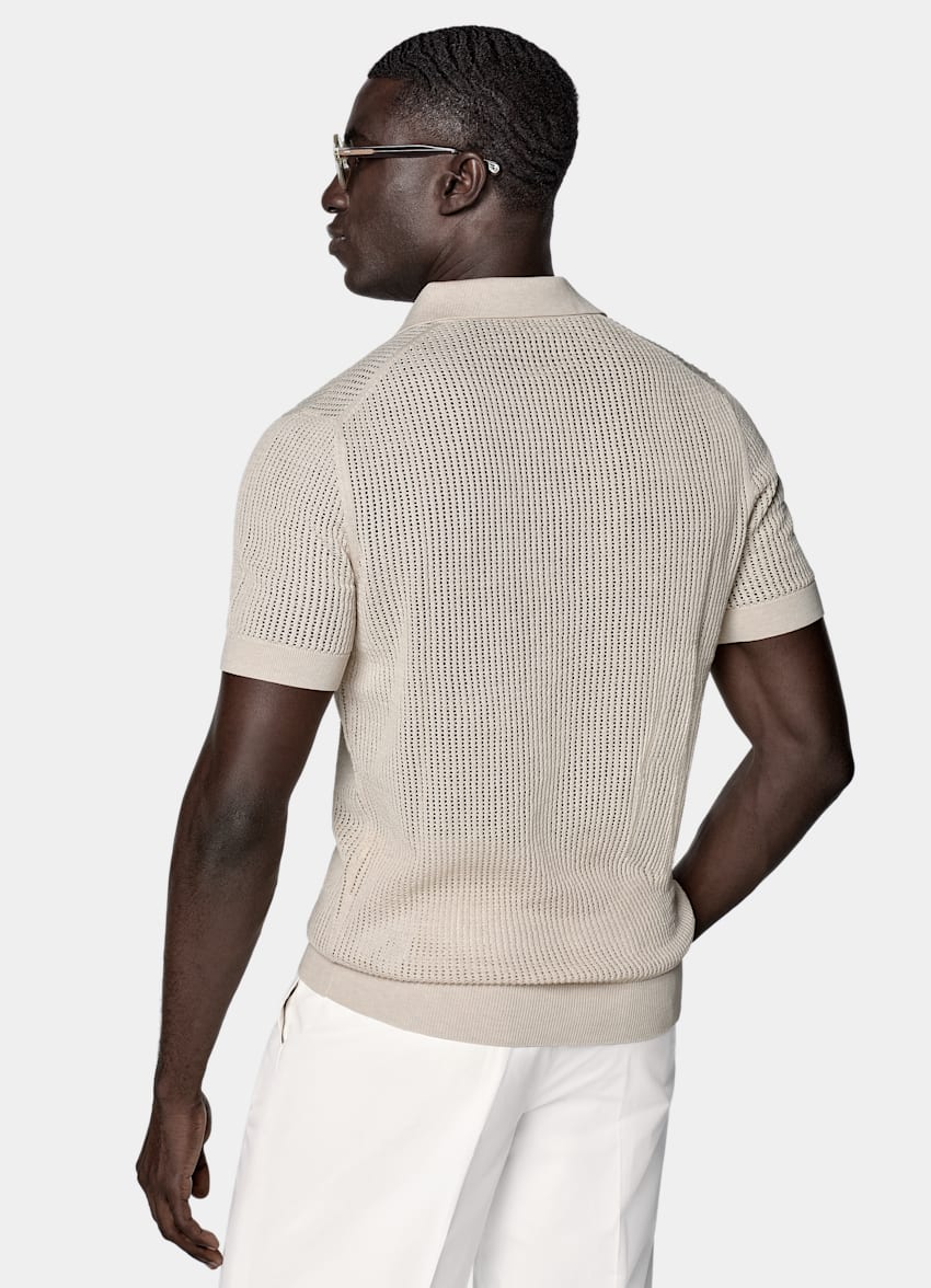 SUITSUPPLY Californian Cotton & Mulberry Silk Sand Crochet Buttonless Polo