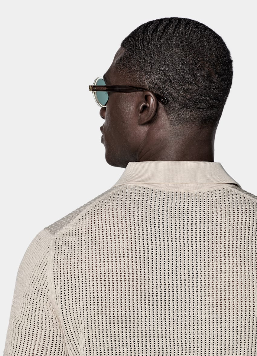 SUITSUPPLY Californian Cotton & Mulberry Silk Sand Crochet Buttonless Polo