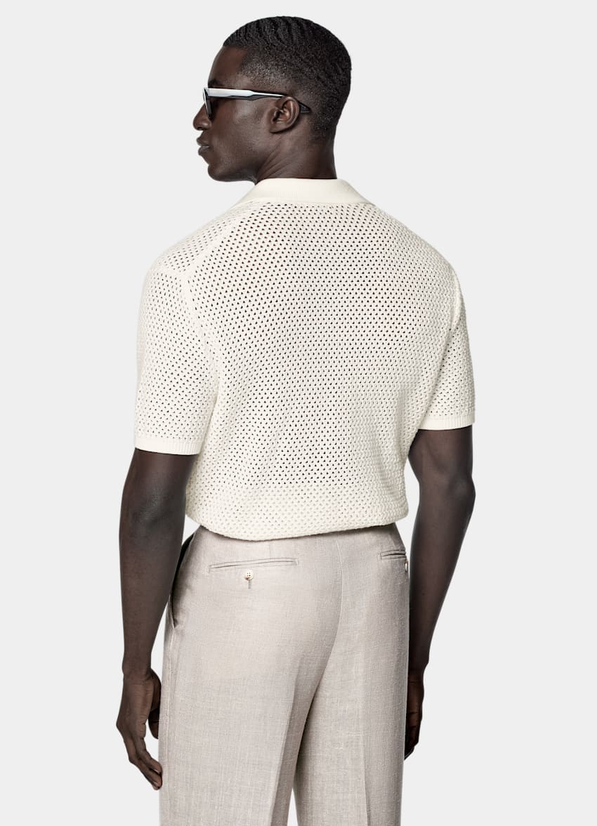 SUITSUPPLY Pure Cotton Off-White Crochet Buttonless Polo