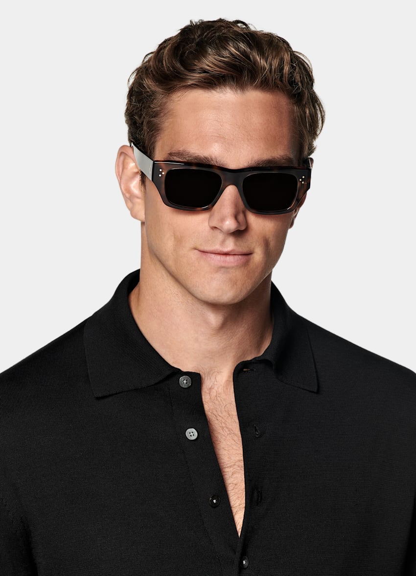 SUITSUPPLY Californian Cotton & Mulberry Silk Black Long Sleeve Polo