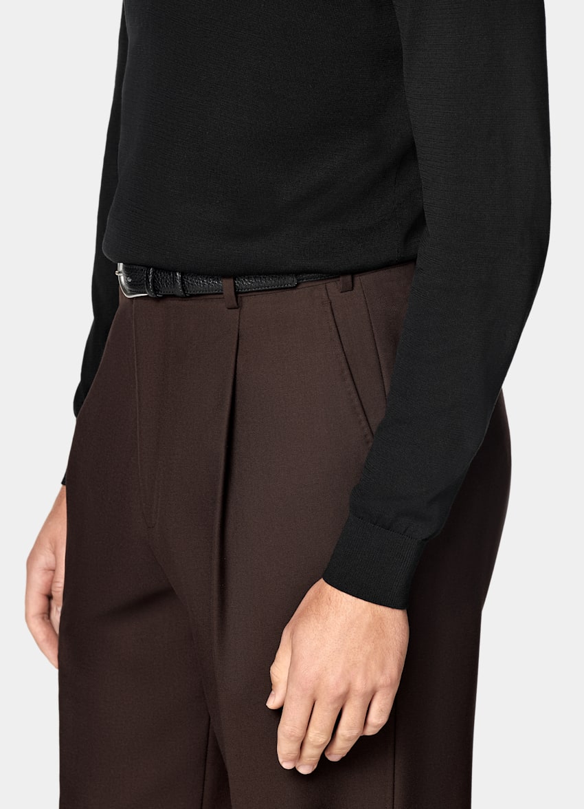 SUITSUPPLY Californian Cotton & Mulberry Silk Black Long Sleeve Polo