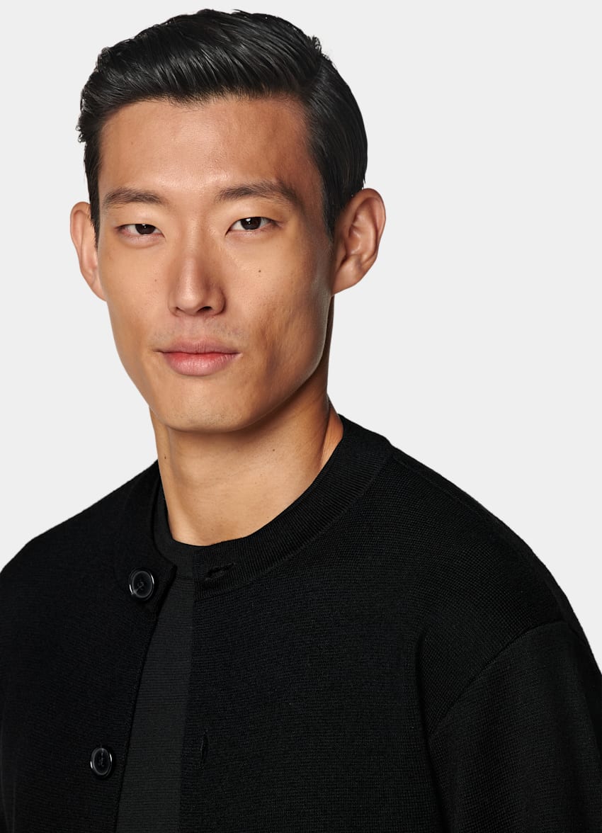 SUITSUPPLY Pure Wool Black Merino Crewneck Cardigan