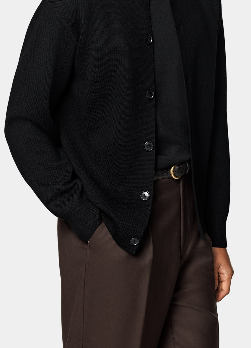 SUITSUPPLY Pure Wool Black Merino Crewneck Cardigan