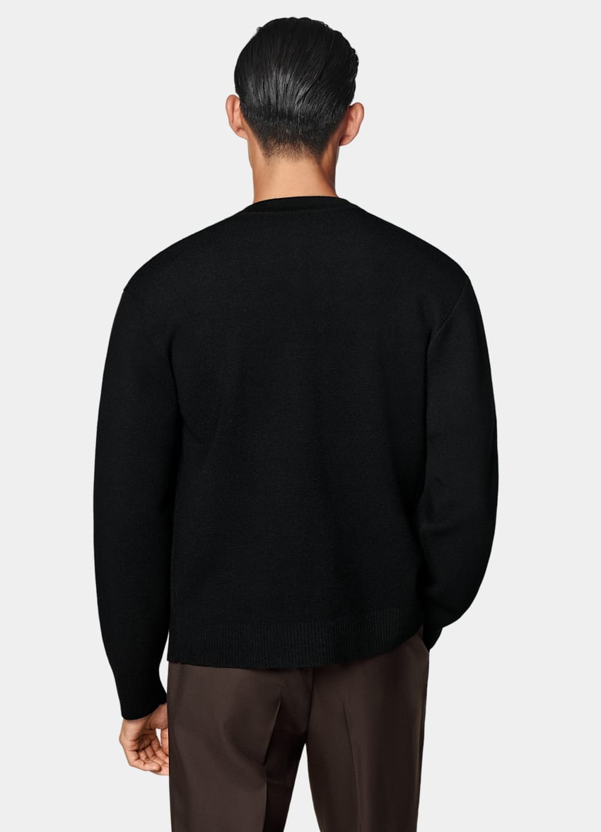 SUITSUPPLY Pure Wool Black Merino Crewneck Cardigan