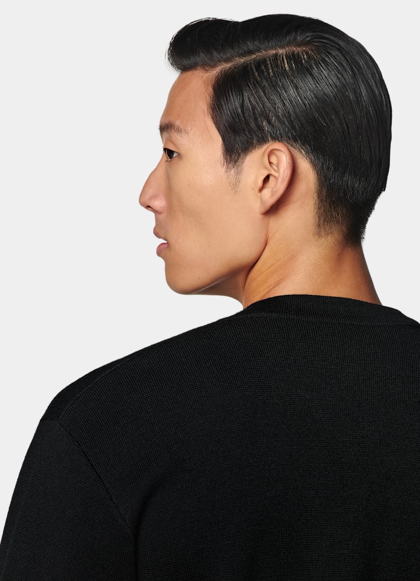 SUITSUPPLY Pure Wool Black Merino Crewneck Cardigan