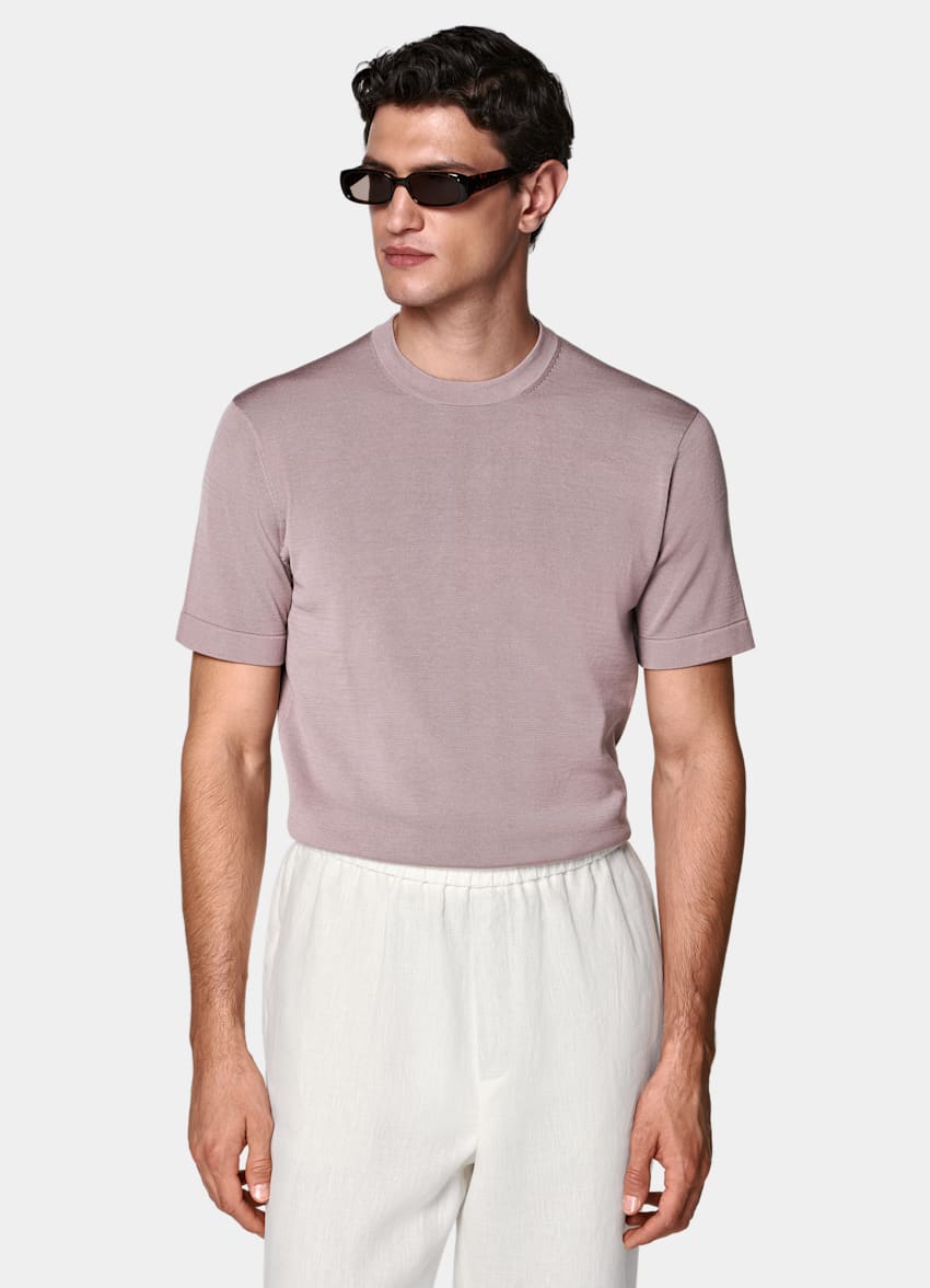 SUITSUPPLY Cotton Silk Dark Pink Short Sleeve Crewneck