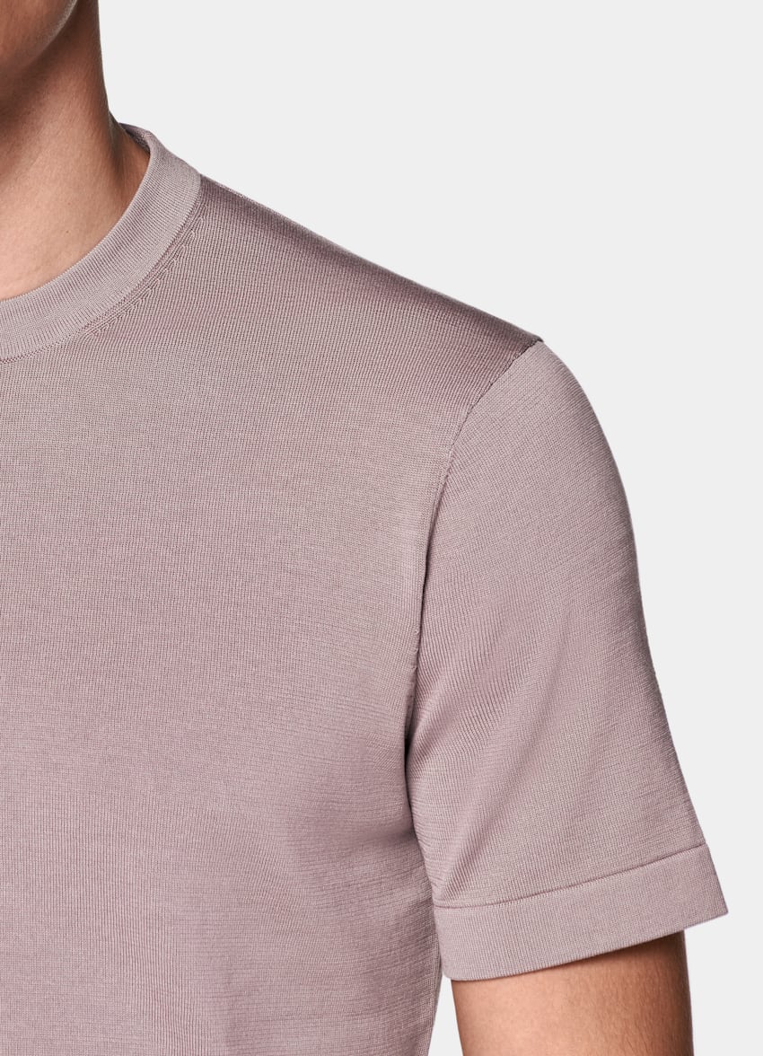 SUITSUPPLY Cotton Silk Dark Pink Short Sleeve Crewneck